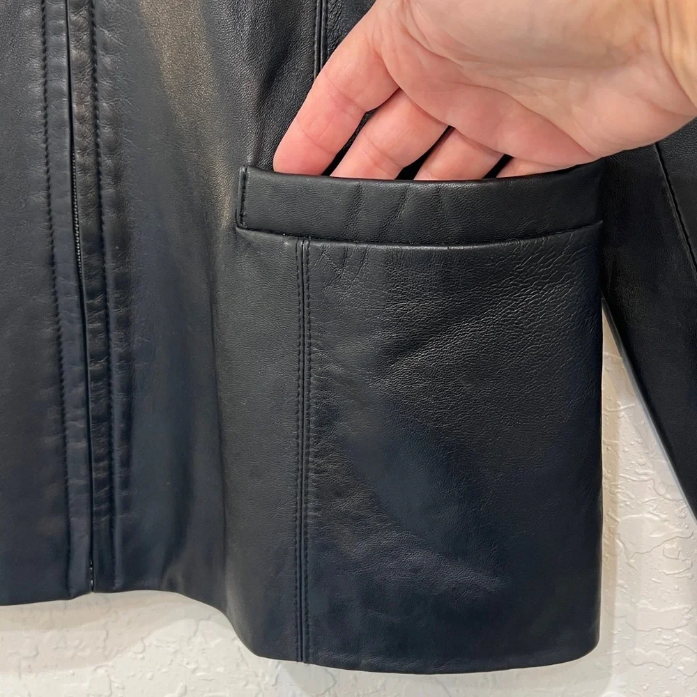 JLC New York Black Leather Zip Front Jacket Collared Fully Lined Size M